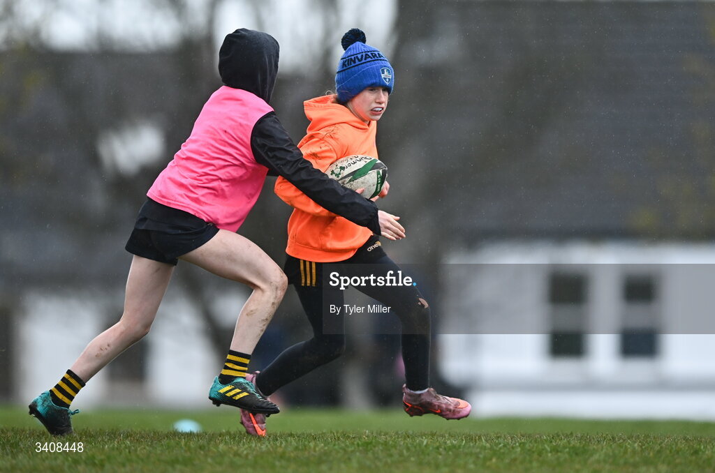 28 March 2026; Action during the Aviva Minis Rugby Festival Connacht match between Dunmore and Loughrea at Galway Bay RFC at Knocknacarra Park in Galway. Photo by Tyler Miller/Sportsfile