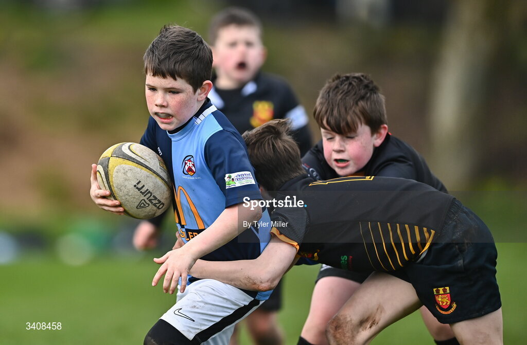 28 March 2026; Action during the Aviva Minis Rugby Festival Connacht match between XXXX and YYYY at Galway Bay RFC at Knocknacarra Park in Galway. Photo by Tyler Miller/Sportsfile