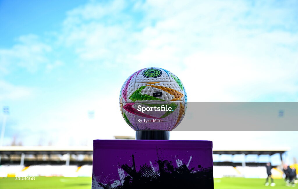 28 March 2026; A general view of the matchball before the SSE Airtricity Women's Premier Division match between Galway United and Wexford at Eamonn Deacy Park in Galway. Photo by Tyler Miller/Sportsfile
