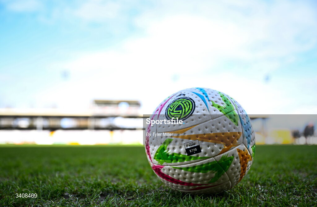 28 March 2026; A general view of the matchball before the SSE Airtricity Women's Premier Division match between Galway United and Wexford at Eamonn Deacy Park in Galway. Photo by Tyler Miller/Sportsfile