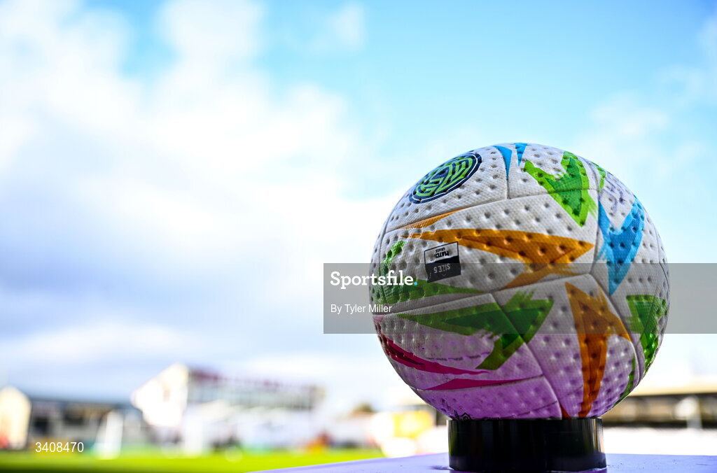 28 March 2026; A general view of the matchball before the SSE Airtricity Women's Premier Division match between Galway United and Wexford at Eamonn Deacy Park in Galway. Photo by Tyler Miller/Sportsfile