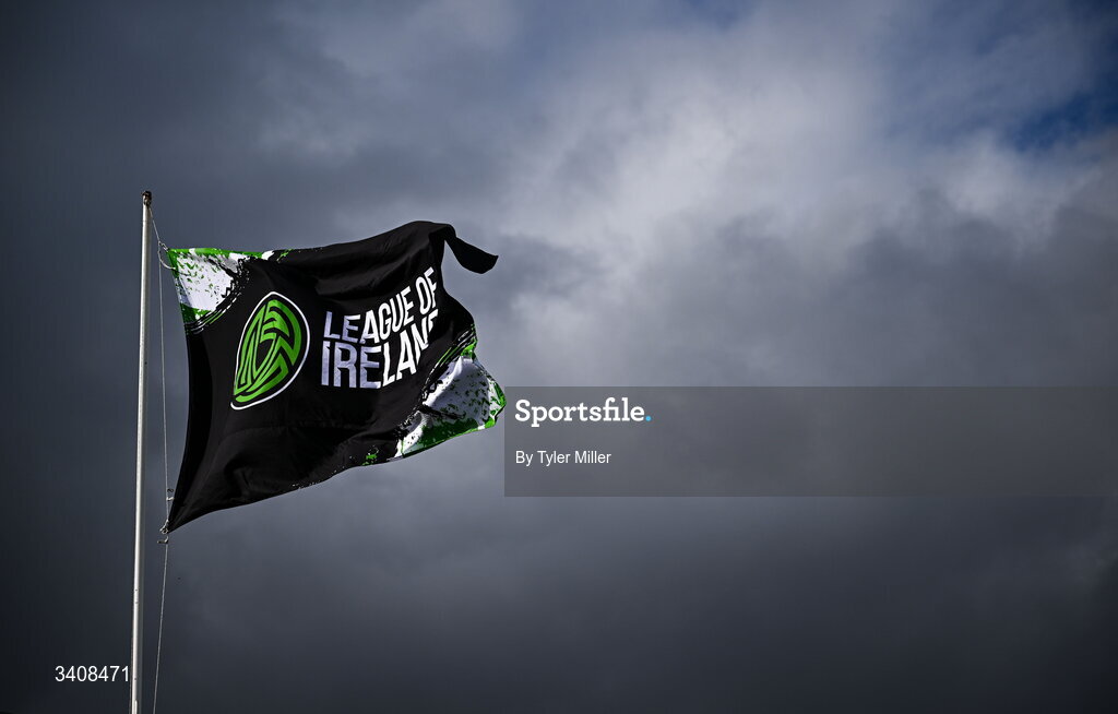 28 March 2026; A League of Ireland flag is seen before the SSE Airtricity Women's Premier Division match between Galway United and Wexford at Eamonn Deacy Park in Galway. Photo by Tyler Miller/Sportsfile