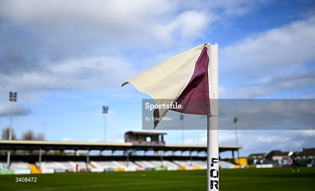 28 March 2026; A general view of a corner flag before the SSE Airtricity Women's Premier Division match between Galway United and Wexford at Eamonn Deacy Park in Galway. Photo by Tyler Miller/Sportsfile