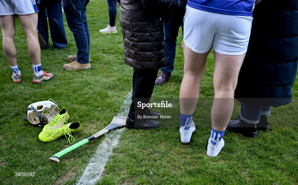 28 March 2026; Ciaran McEvoy of Laois meets family and friends after the Allianz Hurling League Division 2 final match between Laois and Kerry at Laois Hire O'Moore Park in Portlaoise, Laois. Photo by Brendan Moran/Sportsfile