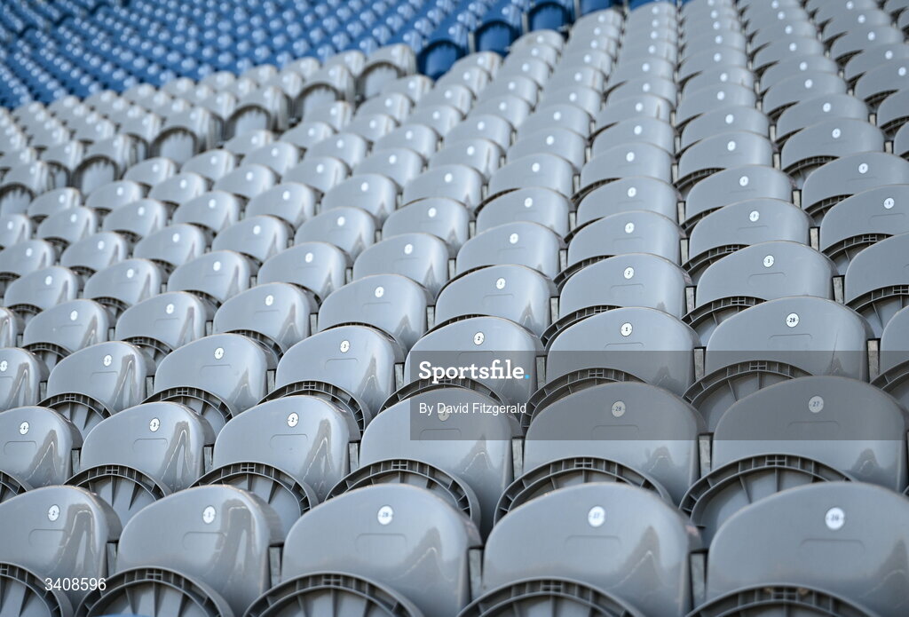 28 March 2026; Seats are seen before the Allianz Football League Division 3 final match between Down and Wexford at Croke Park in Dublin. Photo by David Fitzgerald/Sportsfile