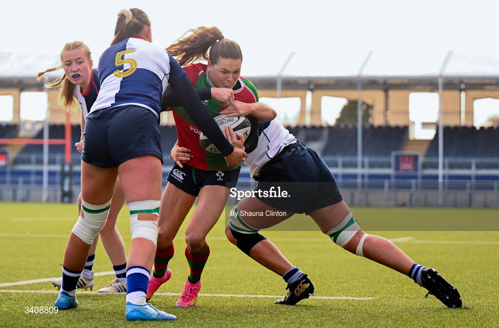 28 March 2026; Béibhinn Parsons of Clovers during the Celtic Challenge final match between Wolfhounds and Clovers at The Hive Stadium in Edinburgh, Scotland. Photo by Shauna Clinton/Sportsfile