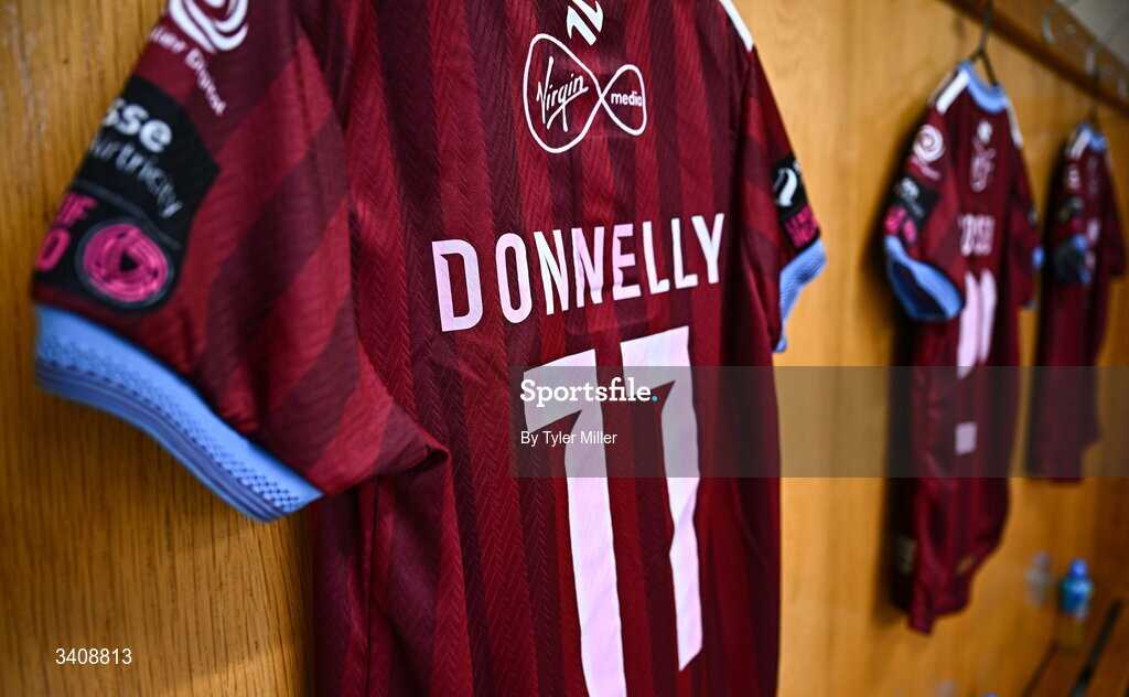 28 March 2026; The jersey of Aoibhin Donnelly hangs in the Galway United dressing room before the SSE Airtricity Women's Premier Division match between Galway United and Wexford at Eamonn Deacy Park in Galway. Photo by Tyler Miller/Sportsfile