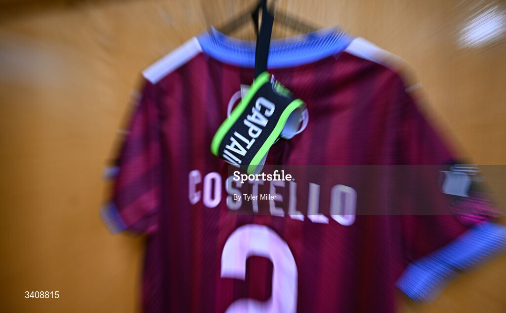 28 March 2026; The jersey of captain Aoibheann Costello hangs in the Galway United dressing room before the SSE Airtricity Women's Premier Division match between Galway United and Wexford at Eamonn Deacy Park in Galway. Photo by Tyler Miller/Sportsfile