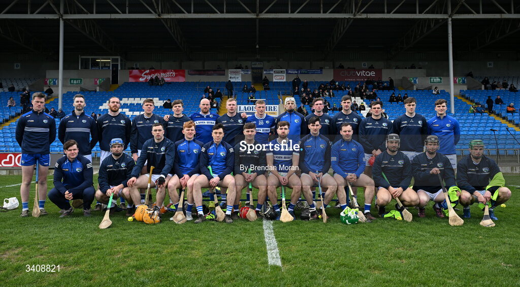 28 March 2026; The Laois team before the Allianz Hurling League Division 2 final match between Laois and Kerry at Laois Hire O'Moore Park in Portlaoise, Laois. Photo by Brendan Moran/Sportsfile