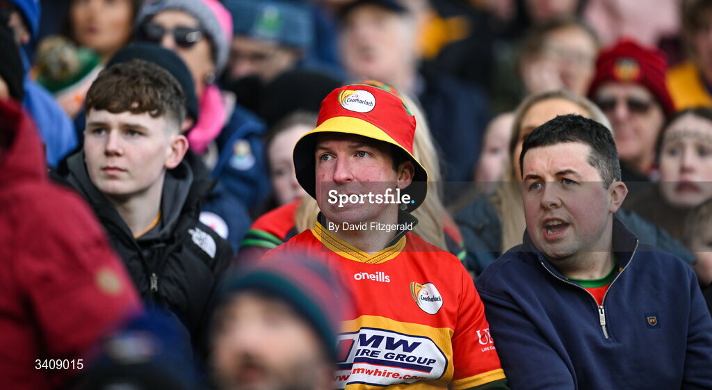 28 March 2026; Carlow supporters during the Allianz Football League Division 4 final match between Carlow and Longford at Croke Park in Dublin. Photo by David Fitzgerald/Sportsfile