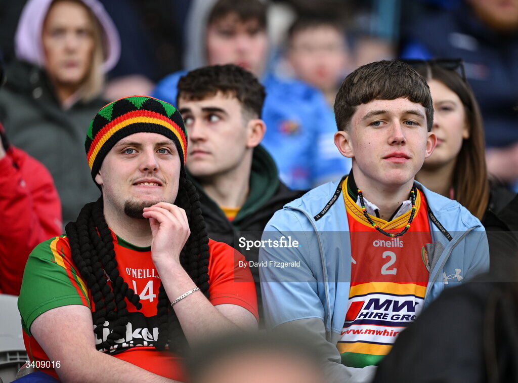 28 March 2026; Carlow supporters during the Allianz Football League Division 4 final match between Carlow and Longford at Croke Park in Dublin. Photo by David Fitzgerald/Sportsfile