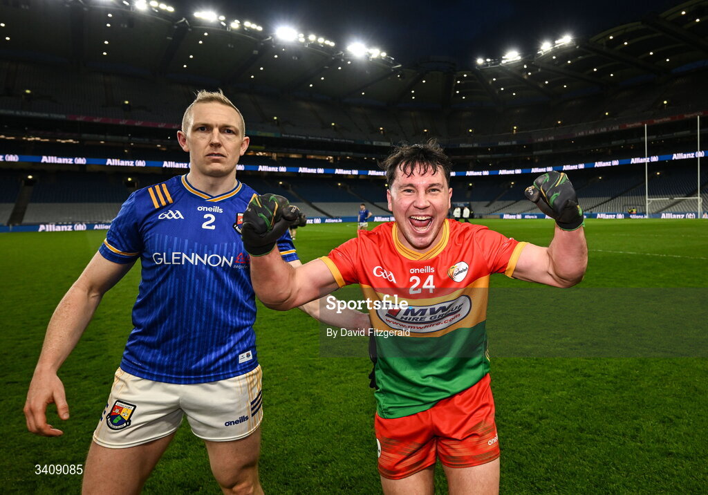 28 March 2026; Jamie Clarke of Carlow celebrates after the Allianz Football League Division 4 final match between Carlow and Longford at Croke Park in Dublin. Photo by David Fitzgerald/Sportsfile