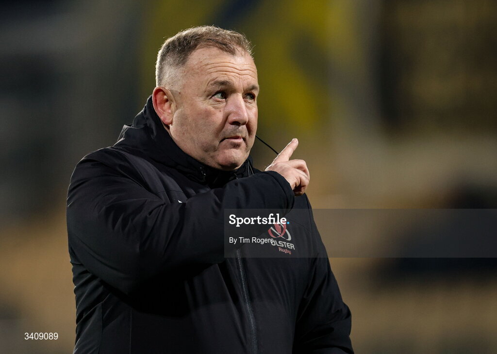 28 March 2026; Ulster Head Coach Richie Murphy looks on during the warm up ahead of the United Rugby Championship match between Zebre and Ulster at Stadio Lanfranchi in Parma, Italy. Photo by Tim Rogers/Sportsfile