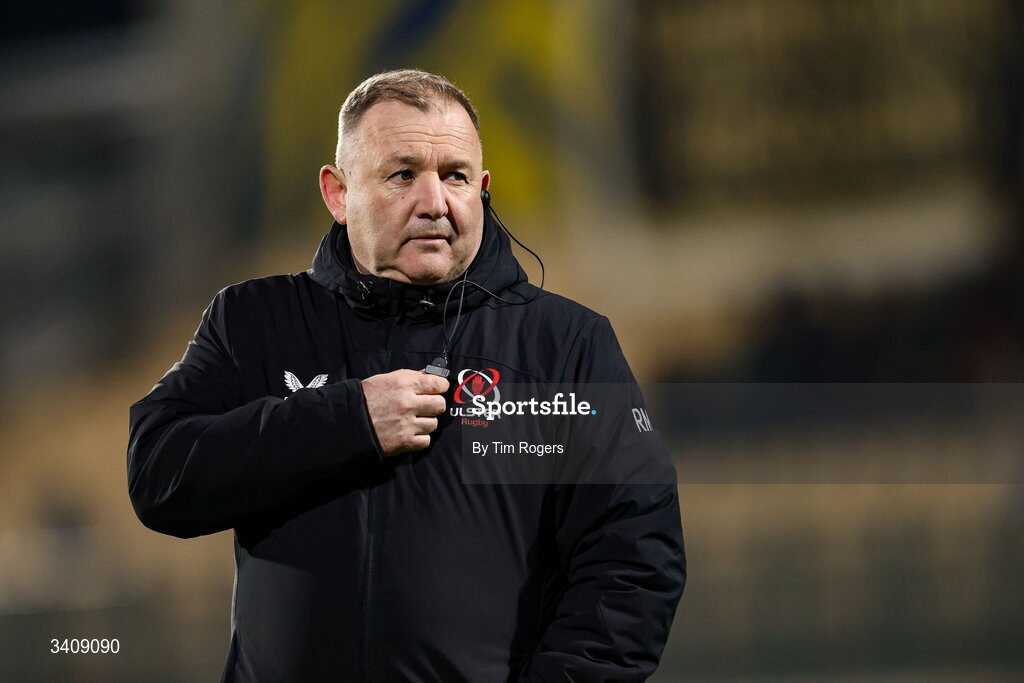 28 March 2026; Ulster Head Coach Richie Murphy looks on during the warm up ahead of the United Rugby Championship match between Zebre and Ulster at Stadio Lanfranchi in Parma, Italy. Photo by Tim Rogers/Sportsfile