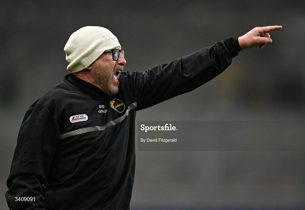 28 March 2026; Carlow manager Joe Murphy during the Allianz Football League Division 4 final match between Carlow and Longford at Croke Park in Dublin. Photo by David Fitzgerald/Sportsfile