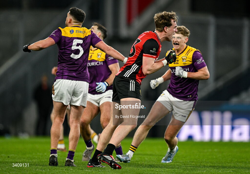 28 March 2026; Tom Close of Down after missing an attempt to win the game during the Allianz Football League Division 3 final match between Down and Wexford at Croke Park in Dublin. Photo by David Fitzgerald/Sportsfile