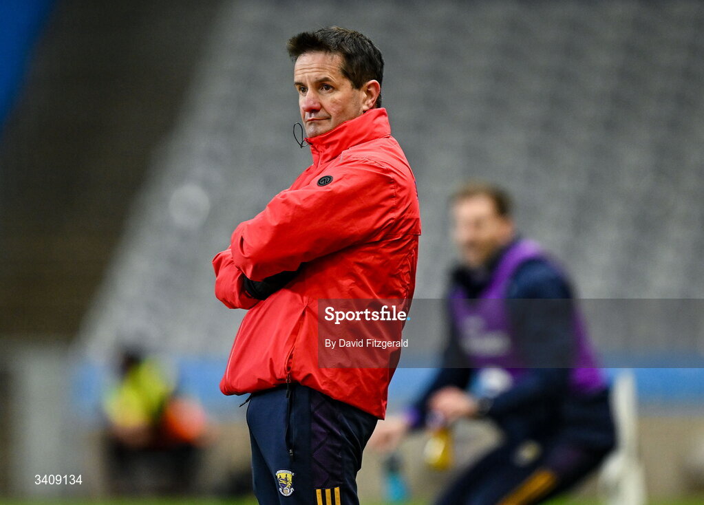28 March 2026; Wexford manager John Hegarty during the Allianz Football League Division 3 final match between Down and Wexford at Croke Park in Dublin. Photo by David Fitzgerald/Sportsfile