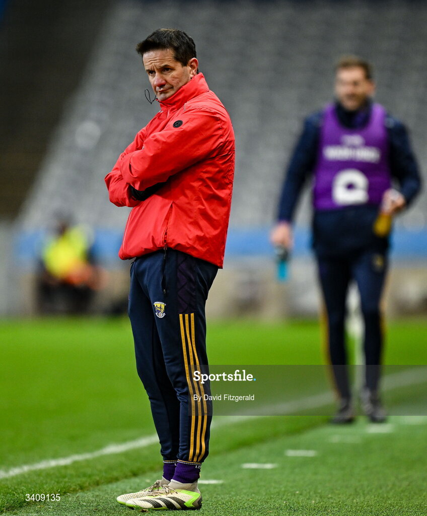 28 March 2026; Wexford manager John Hegarty during the Allianz Football League Division 3 final match between Down and Wexford at Croke Park in Dublin. Photo by David Fitzgerald/Sportsfile