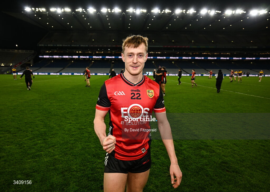28 March 2026; Liam Kerr of Down celebrates after the Allianz Football League Division 3 final match between Down and Wexford at Croke Park in Dublin. Photo by David Fitzgerald/Sportsfile
