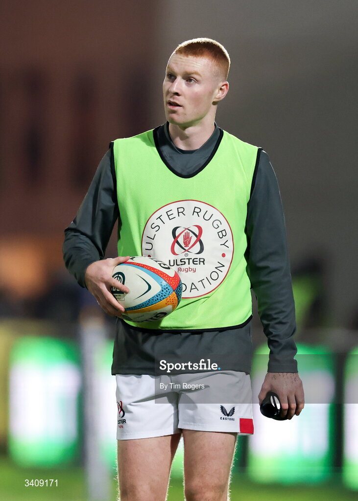 28 March 2026; Ulster's Nathan Doak during the warm up ahead of the United Rugby Championship match between Zebre and Ulster at Stadio Lanfranchi in Parma, Italy. Photo by Tim Rogers/Sportsfile