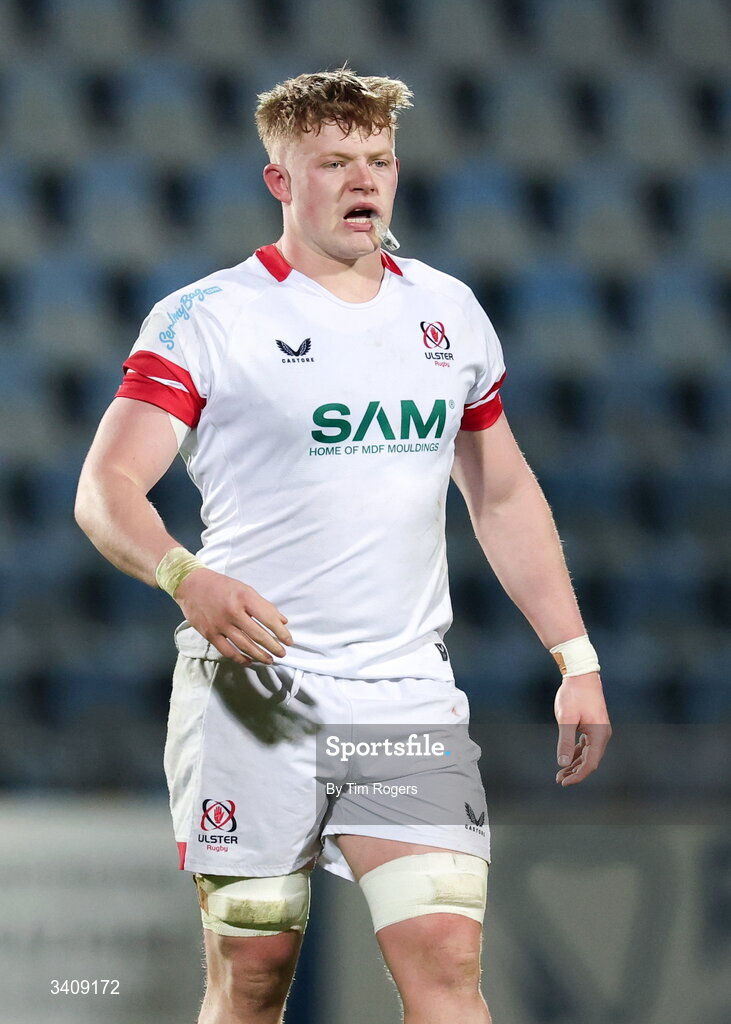 28 March 2026; Bryn Ward of Ulster looks on during the United Rugby Championship match between Zebre and Ulster at Stadio Lanfranchi in Parma, Italy. Photo by Tim Rogers/Sportsfile