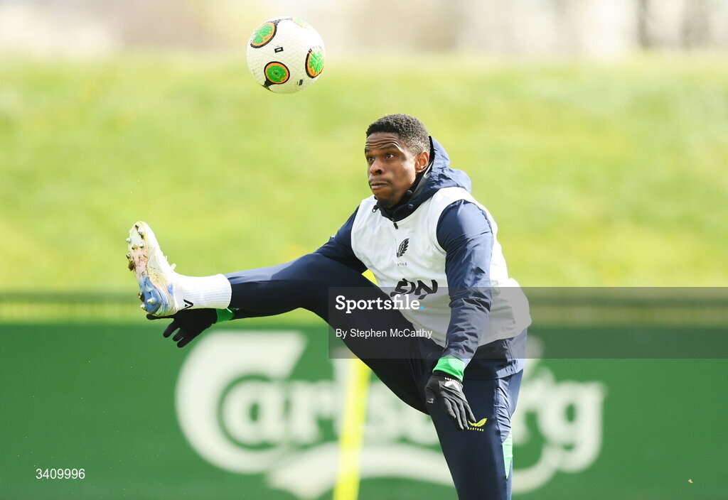 30 March 2026; Chiedozie Ogbene during a Republic of Ireland men's training session at the FAI National Training Centre in Abbotstown, Dublin. Photo by Stephen McCarthy/Sportsfile