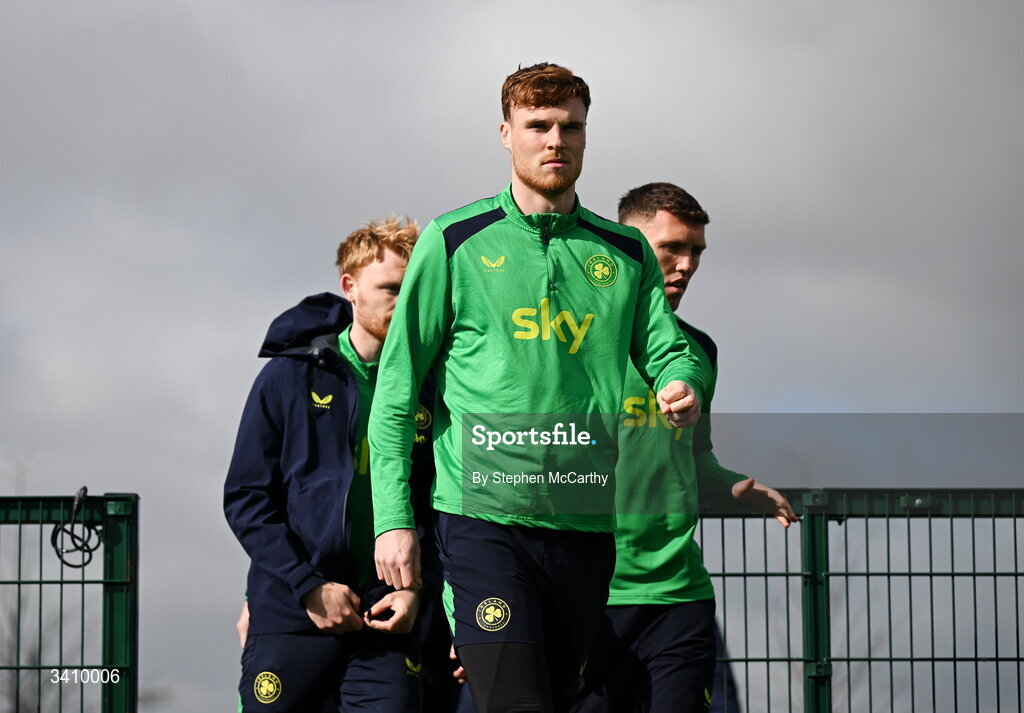 30 March 2026; Jake O'Brien during a Republic of Ireland men's training session at the FAI National Training Centre in Abbotstown, Dublin. Photo by Stephen McCarthy/Sportsfile