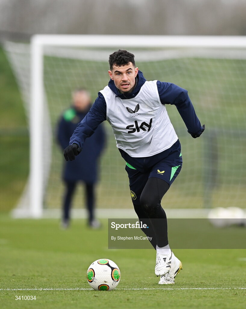 30 March 2026; John Egan during a Republic of Ireland men's training session at the FAI National Training Centre in Abbotstown, Dublin. Photo by Stephen McCarthy/Sportsfile