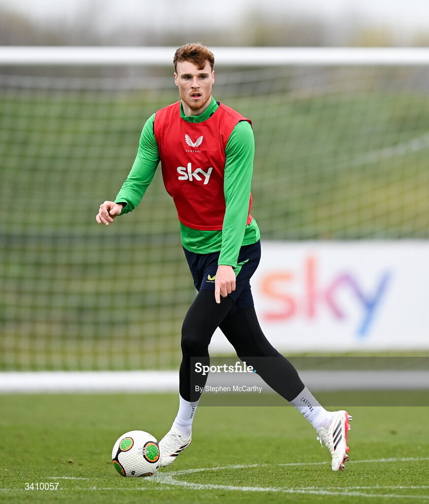 30 March 2026; Jake O'Brien during a Republic of Ireland men's training session at the FAI National Training Centre in Abbotstown, Dublin. Photo by Stephen McCarthy/Sportsfile