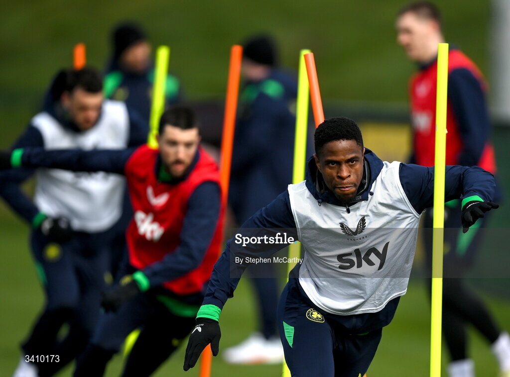 30 March 2026; Chiedozie Ogbene during a Republic of Ireland men's training session at the FAI National Training Centre in Abbotstown, Dublin. Photo by Stephen McCarthy/Sportsfile