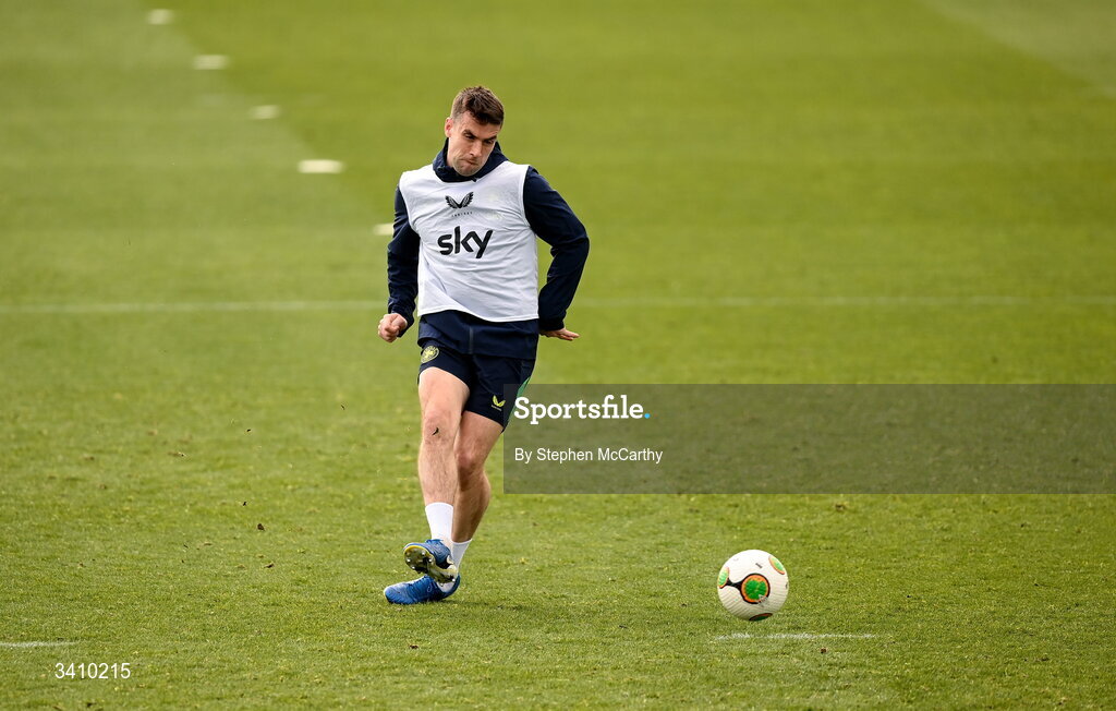 30 March 2026; Seamus Coleman during a Republic of Ireland men's training session at the FAI National Training Centre in Abbotstown, Dublin. Photo by Stephen McCarthy/Sportsfile