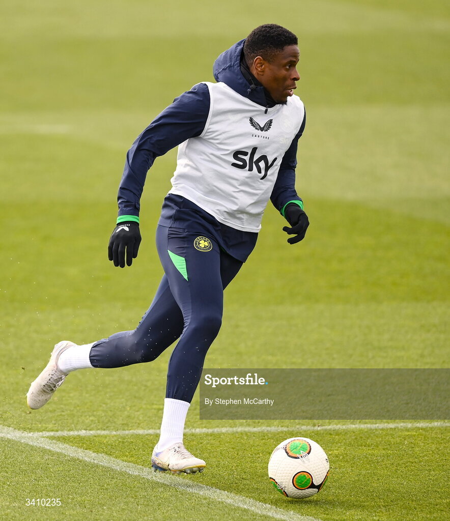 30 March 2026; Chiedozie Ogbene during a Republic of Ireland men's training session at the FAI National Training Centre in Abbotstown, Dublin. Photo by Stephen McCarthy/Sportsfile
