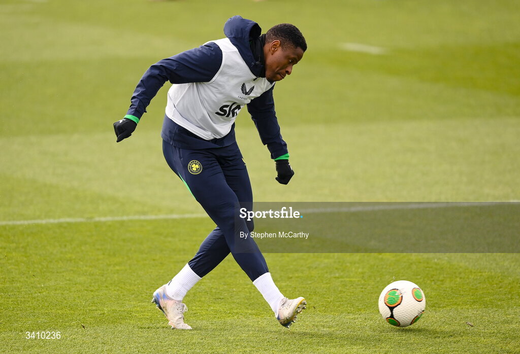 30 March 2026; Chiedozie Ogbene during a Republic of Ireland men's training session at the FAI National Training Centre in Abbotstown, Dublin. Photo by Stephen McCarthy/Sportsfile