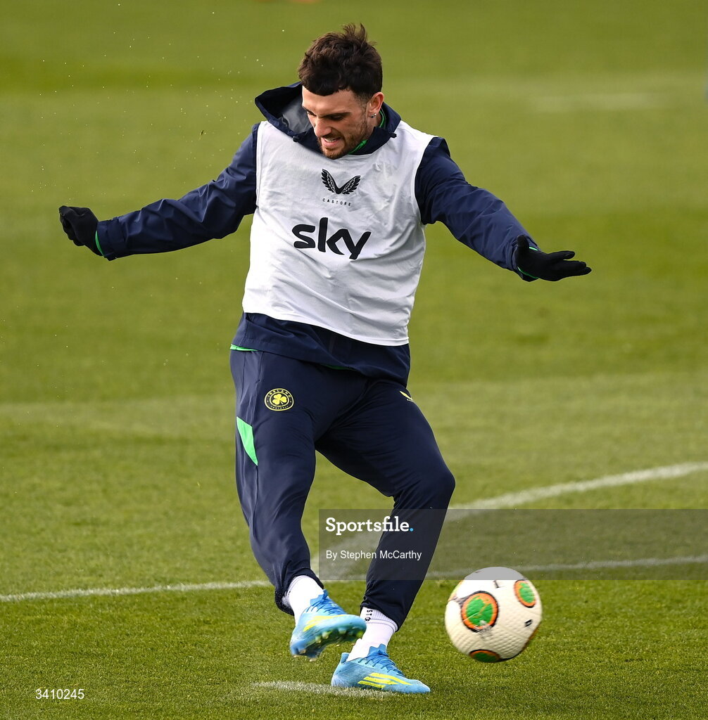 30 March 2026; Troy Parrott during a Republic of Ireland men's training session at the FAI National Training Centre in Abbotstown, Dublin. Photo by Stephen McCarthy/Sportsfile
