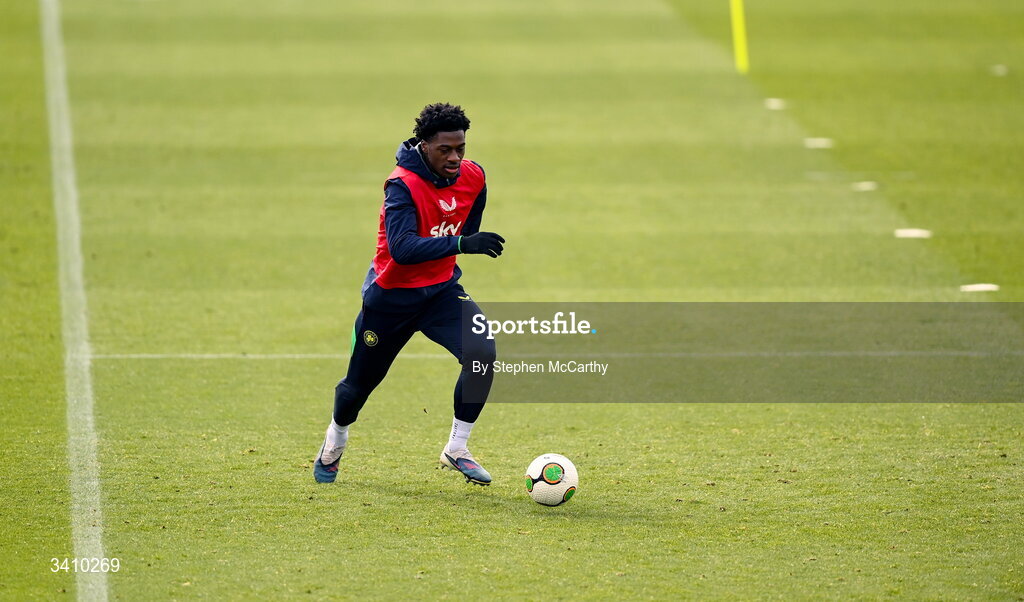 30 March 2026; James Abankwah during a Republic of Ireland men's training session at the FAI National Training Centre in Abbotstown, Dublin. Photo by Stephen McCarthy/Sportsfile