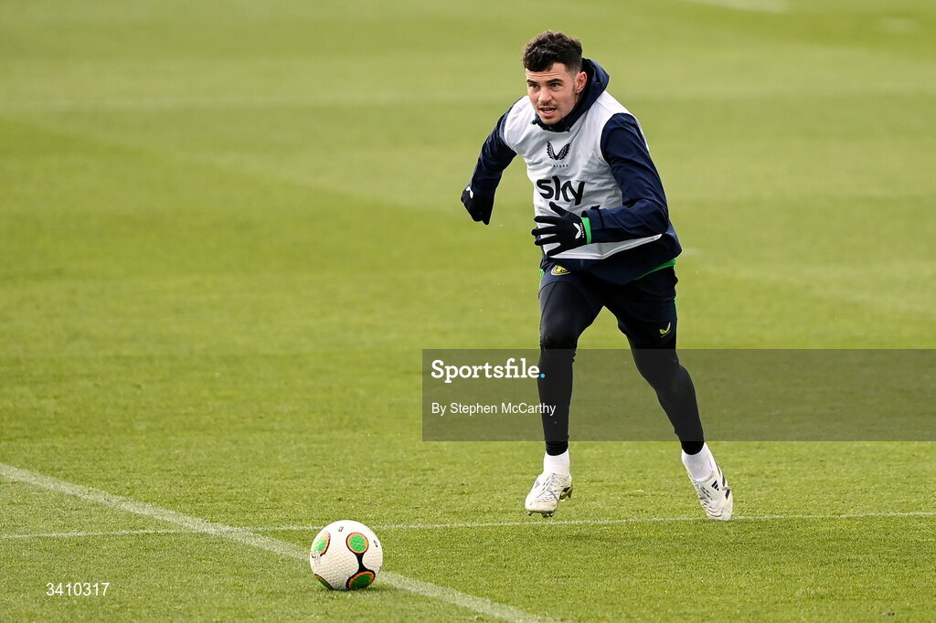 30 March 2026; John Egan during a Republic of Ireland men's training session at the FAI National Training Centre in Abbotstown, Dublin. Photo by Stephen McCarthy/Sportsfile