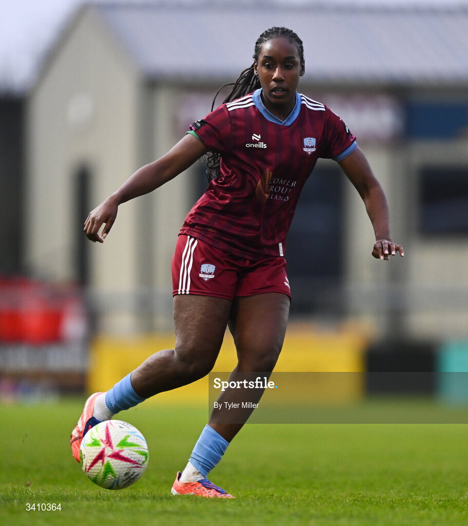 28 March 2026; Eve Dossen of Galway United during the SSE Airtricity Women's Premier Division match between Galway United and Wexford at Eamonn Deacy Park in Galway. Photo by Tyler Miller/Sportsfile