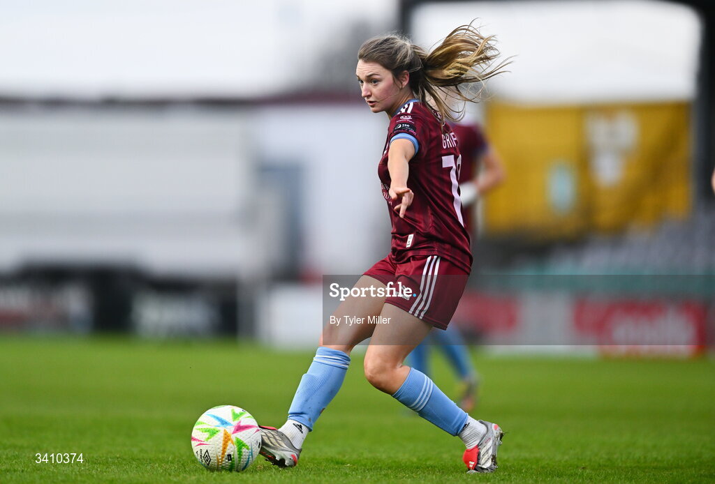 28 March 2026; Cara Griffin of Galway United during the SSE Airtricity Women's Premier Division match between Galway United and Wexford at Eamonn Deacy Park in Galway. Photo by Tyler Miller/Sportsfile