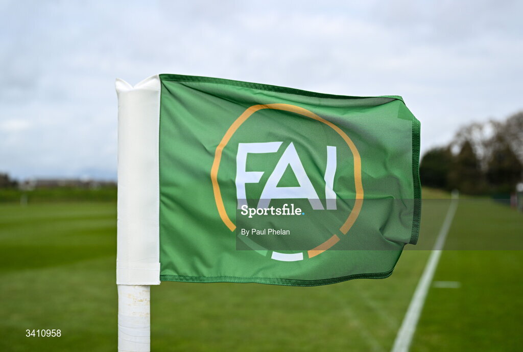 31 March 2026; A general view of the corner flag before the Girls U16 international friendly match between Repubic of Ireland and Switzerland at the FAI National Training Centre in Abbotstown, Dublin. Photo by Paul Phelan/Sportsfile