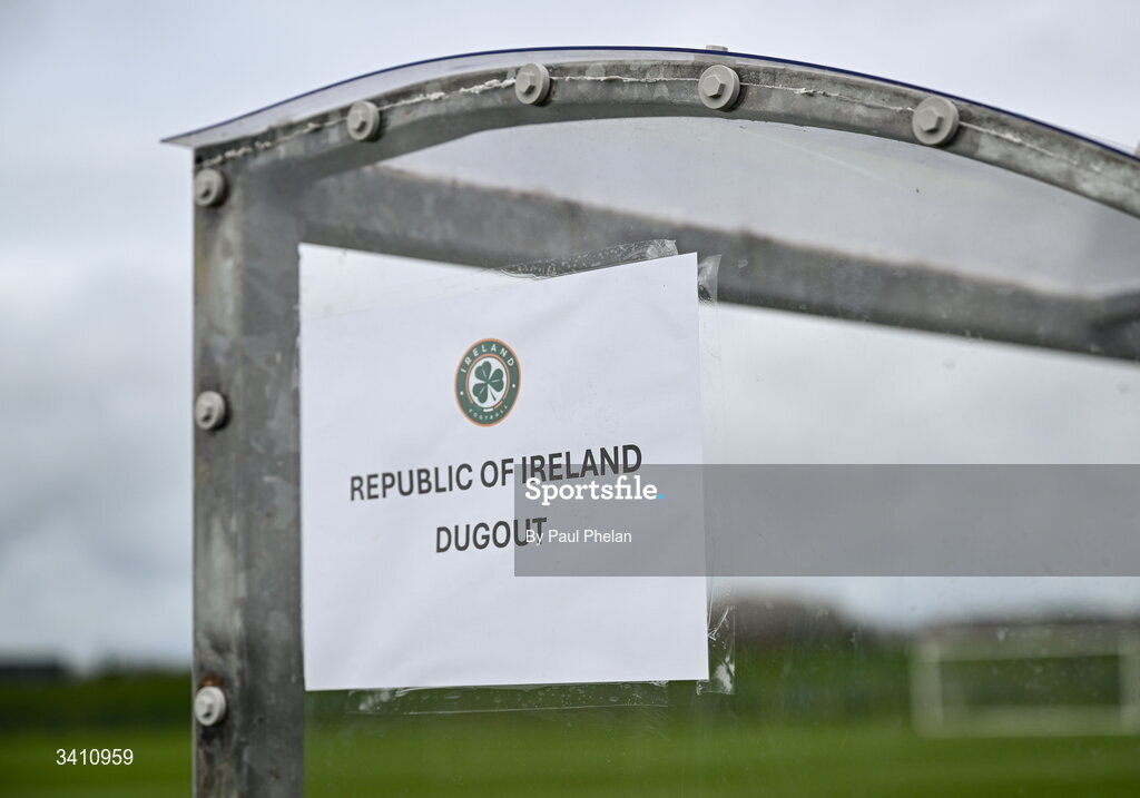 31 March 2026; The Republic of Ireland dugout before the Girls U16 international friendly match between Repubic of Ireland and Switzerland at the FAI National Training Centre in Abbotstown, Dublin. Photo by Paul Phelan/Sportsfile