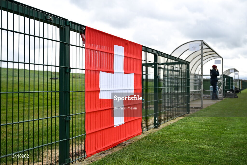 31 March 2026; The Swiss flag before the Girls U16 international friendly match between Repubic of Ireland and Switzerland at the FAI National Training Centre in Abbotstown, Dublin. Photo by Paul Phelan/Sportsfile