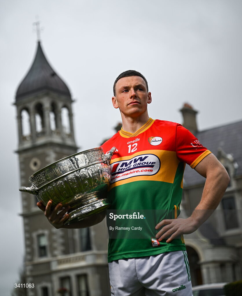 31 March 2026; Carlow footballer Mikey Bambrick during the launch of the 2026 Leinster GAA Senior Football Championships at Killashee Hotel in Naas, Kildare. Photo by Ramsey Cardy/Sportsfile