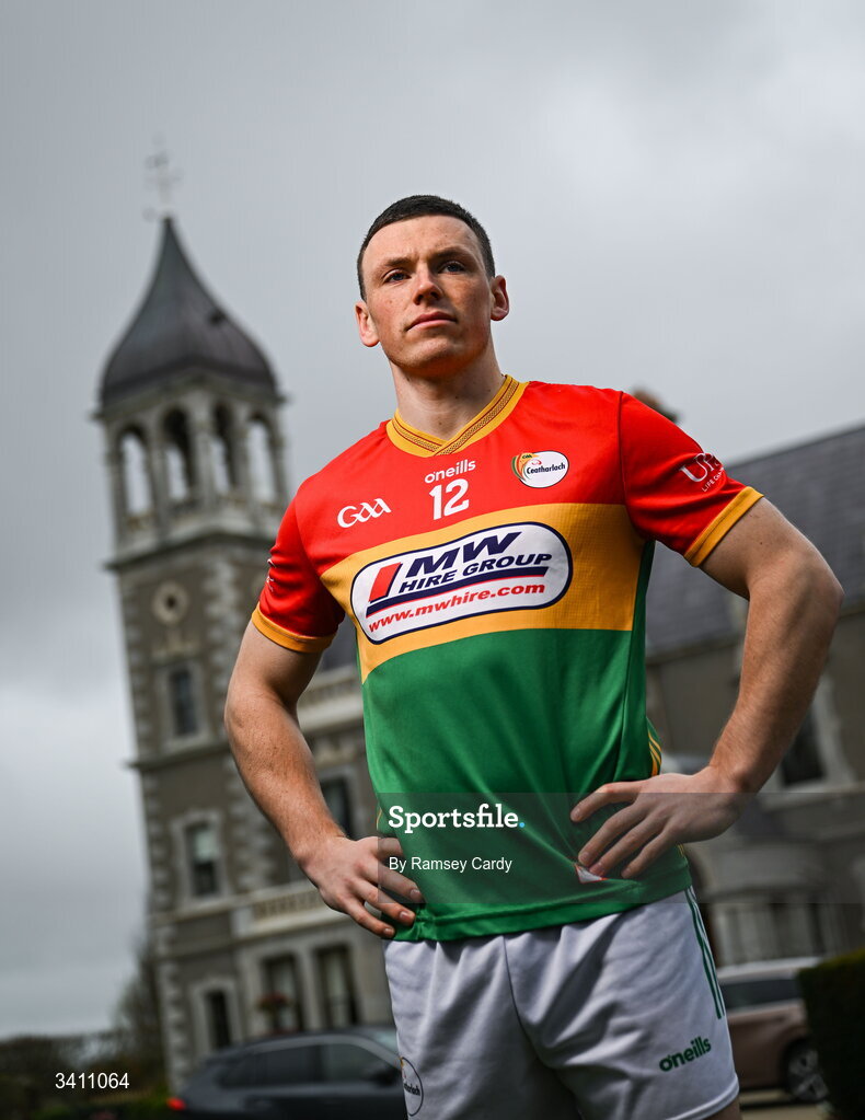 31 March 2026; Carlow footballer Mikey Bambrick during the launch of the 2026 Leinster GAA Senior Football Championships at Killashee Hotel in Naas, Kildare. Photo by Ramsey Cardy/Sportsfile