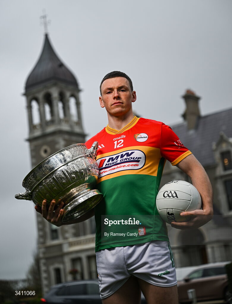 31 March 2026; Carlow footballer Mikey Bambrick during the launch of the 2026 Leinster GAA Senior Football Championships at Killashee Hotel in Naas, Kildare. Photo by Ramsey Cardy/Sportsfile