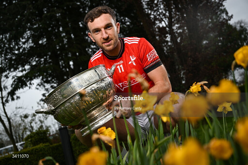 31 March 2026; Louth footballer Sam Mulroy during the launch of the 2026 Leinster GAA Senior Football Championships at Killashee Hotel in Naas, Kildare. Photo by Ramsey Cardy/Sportsfile