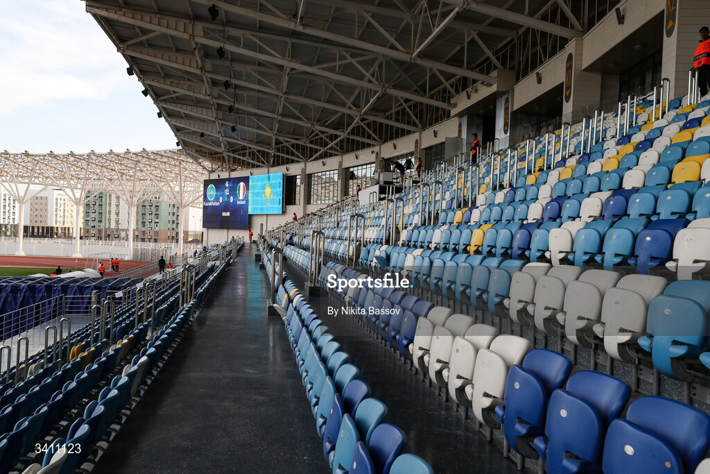 31 March 2026; A general view inside the stadium ahead of the UEFA European U21 Championship qualifier match between Kazakhstan and Republic of Ireland at Turkistan Arena in Turkeistan, Kazakhstan. Photo by Nikita Bassov/Sportsfile
