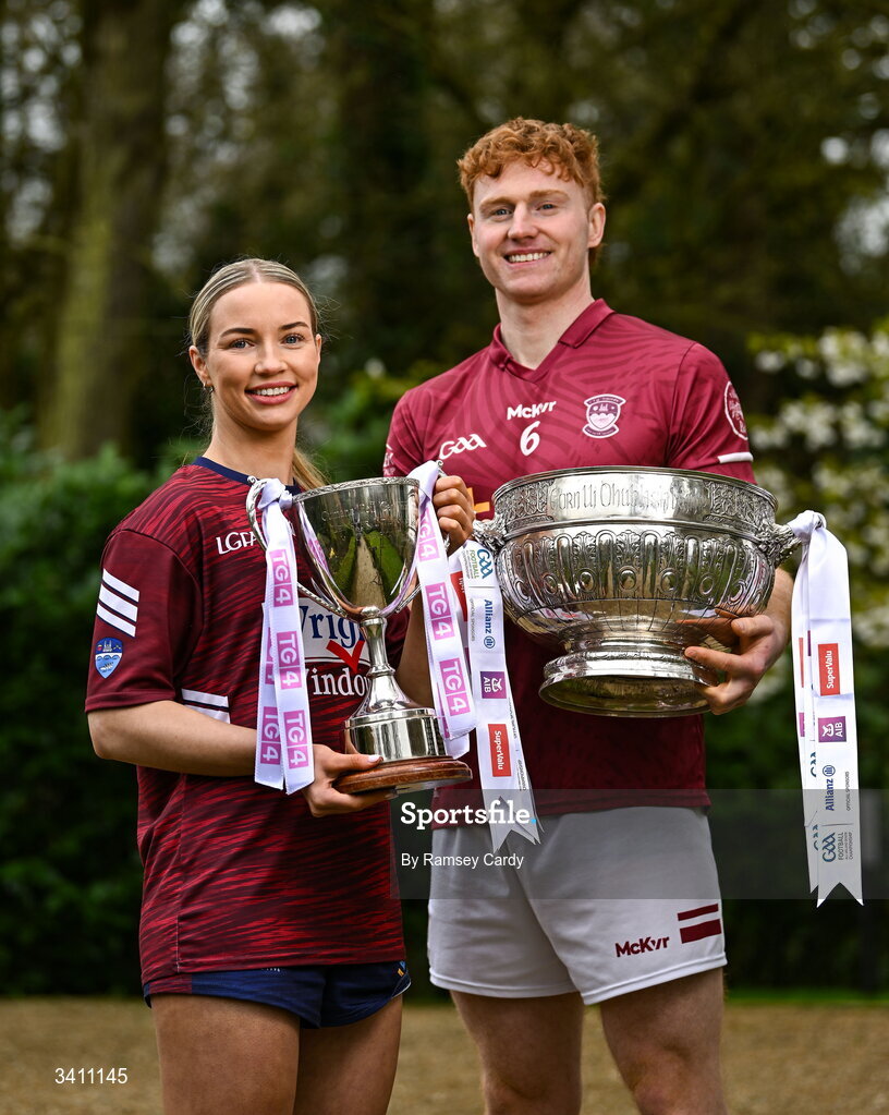 31 March 2026; Fiona Coyle and Ronan Wallace of Westmeath during the launch of the 2026 Leinster GAA Senior Football and LGFA Championships at Killashee Hotel in Naas, Kildare. Photo by Ramsey Cardy/Sportsfile