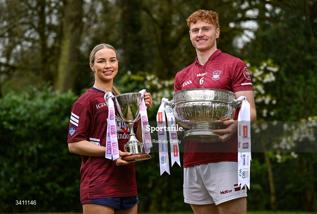 31 March 2026; Fiona Coyle and Ronan Wallace of Westmeath during the launch of the 2026 Leinster GAA Senior Football and LGFA Championships at Killashee Hotel in Naas, Kildare. Photo by Ramsey Cardy/Sportsfile