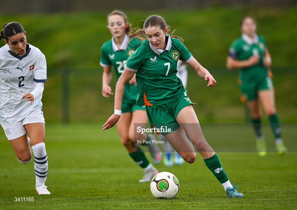 31 March 2026; Hailey Twomey of Republic of Ireland during the Girls U16 international friendly match between Repubic of Ireland and Switzerland at the FAI National Training Centre in Abbotstown, Dublin. Photo by Paul Phelan/Sportsfile
