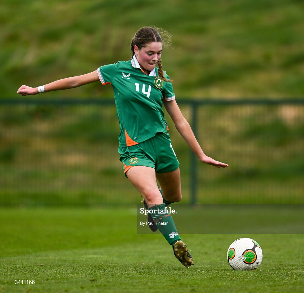 31 March 2026; Ava Hallinan of Republic of Ireland during the Girls U16 international friendly match between Repubic of Ireland and Switzerland at the FAI National Training Centre in Abbotstown, Dublin. Photo by Paul Phelan/Sportsfile